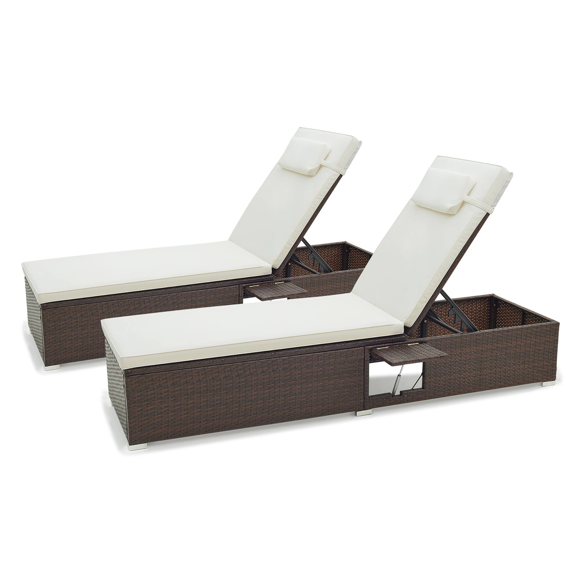 Gymax - Chaise Lounge Set of 2 w/ 6-level Backrest Comfy Seat Cushion & Headrest Patio - Brown, White price history on PriceWatchPro