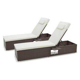 Gymax - Chaise Lounge Set of 2 w/ 6-level Backrest Comfy Seat Cushion & Headrest Patio - Brown, White