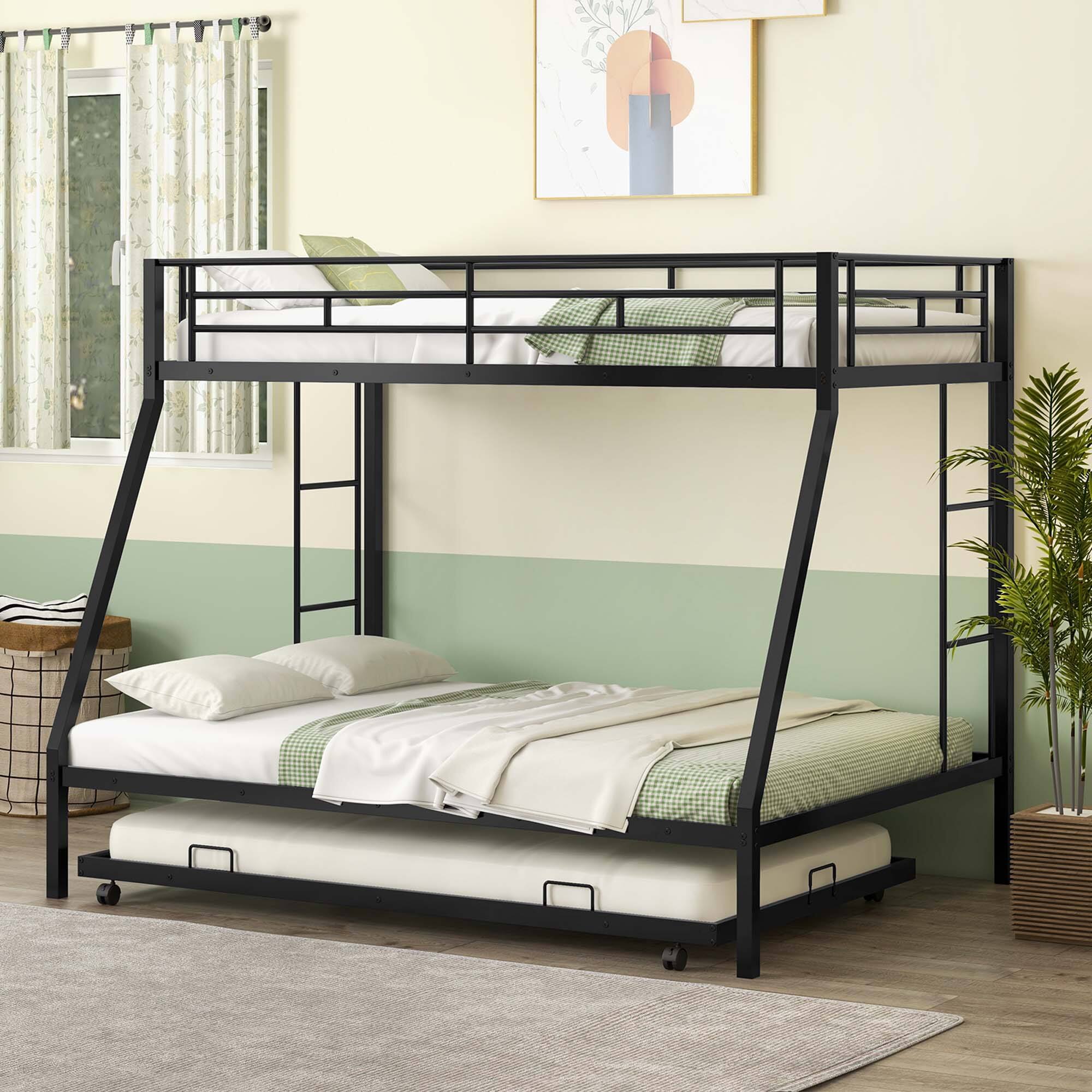 Alt View 5. Costway - Costway Twin Over Full Metal Bunk Bed With Trundle Slats Support for Teens Adults - Black.