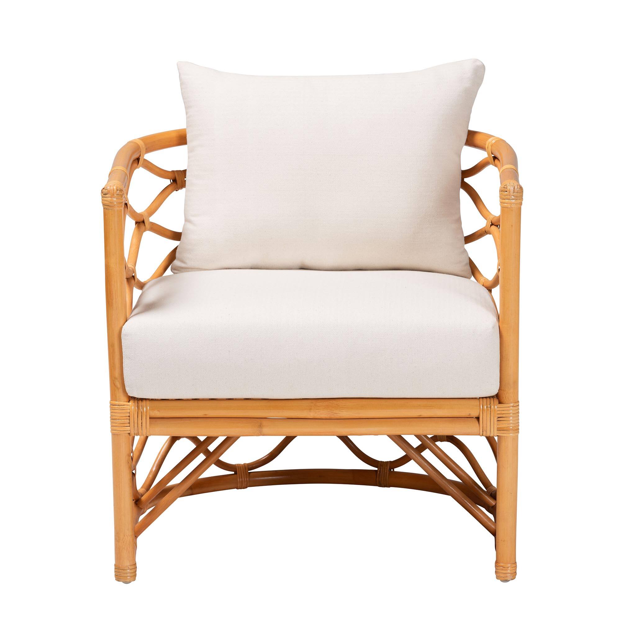 Angle. bali & pari - Acelynn Bohemian Rattan Arm Chair - Light Honey.