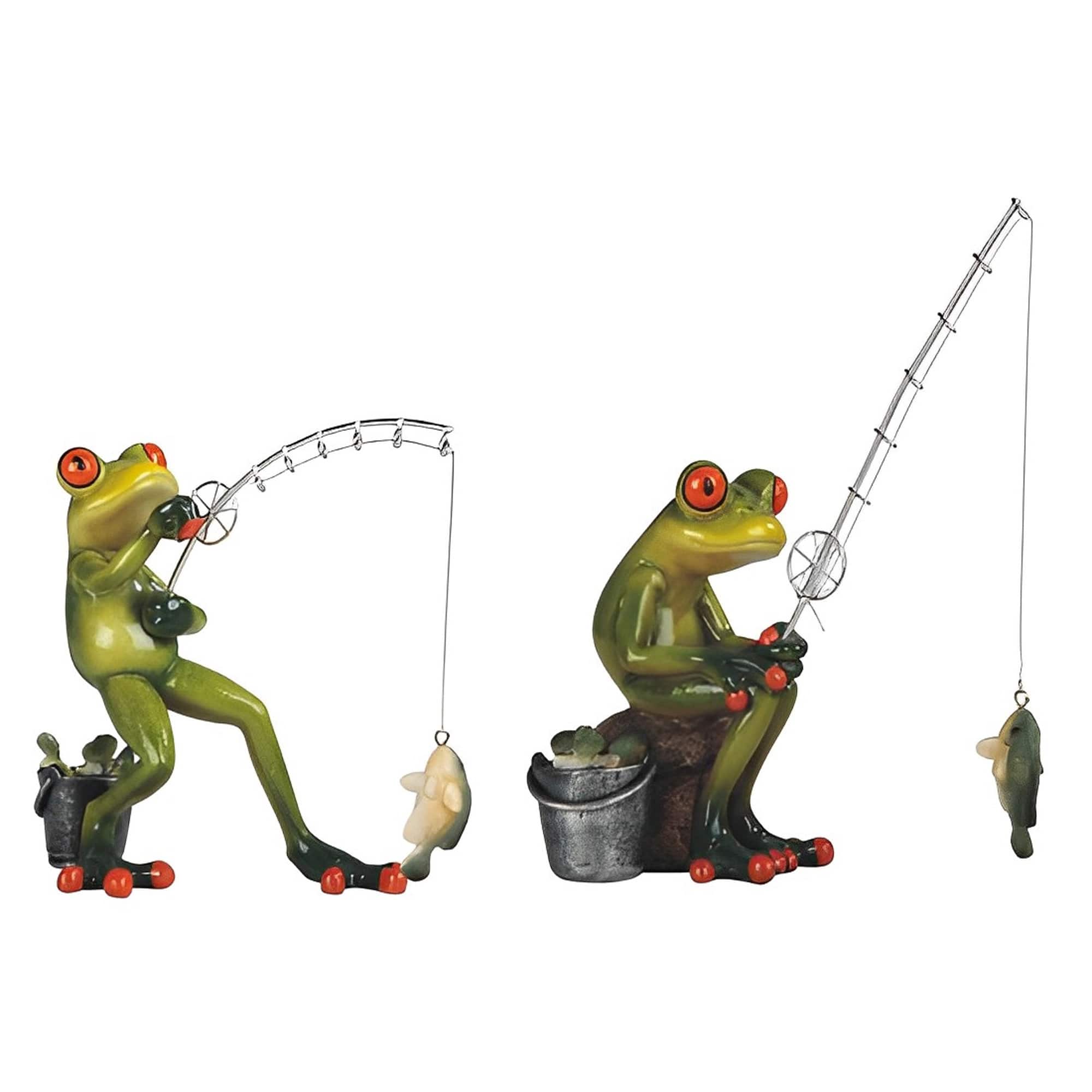 FC Design - 2-PC Fishing Frog 6"H Funny Animal Figurine Set Computer Desk Tabletop Home Decor Gift - Multi-Color