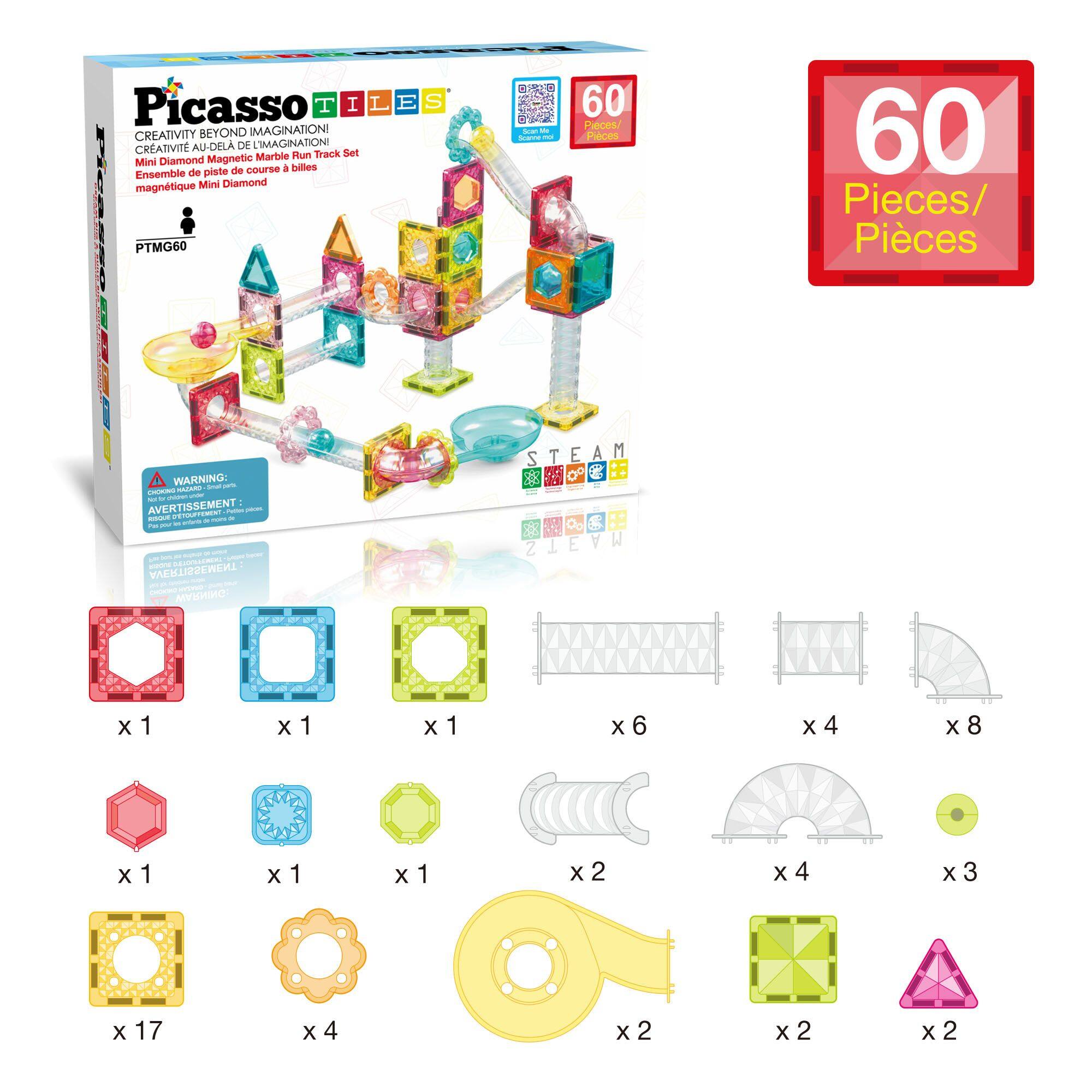 Picasso Tiles

Creativity Beyond Imagination

Creativité Au-dela De L'imagination

Mini Diamond Magnetic Run Track Set

Piste De Course A Billard

Ensemble De Magntique

Mini Diamond

PTMG60

60 Pieces/Pieces

WARNING:

AVERTISSEMENT:

x1 x1 x1 x6 x4 x8 x1 x1 x1 x2 x4 x3 x17 x4 x2 x2 x2 x2 x