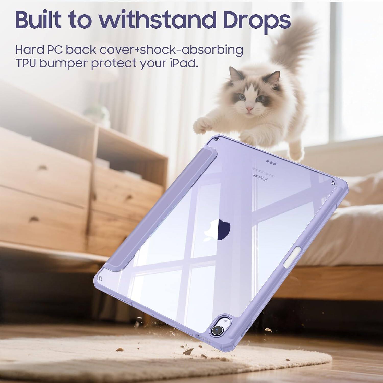 Built to withstand Drops

Hard PC back cover+shock-absorbing TPU bumper protect your iPad.