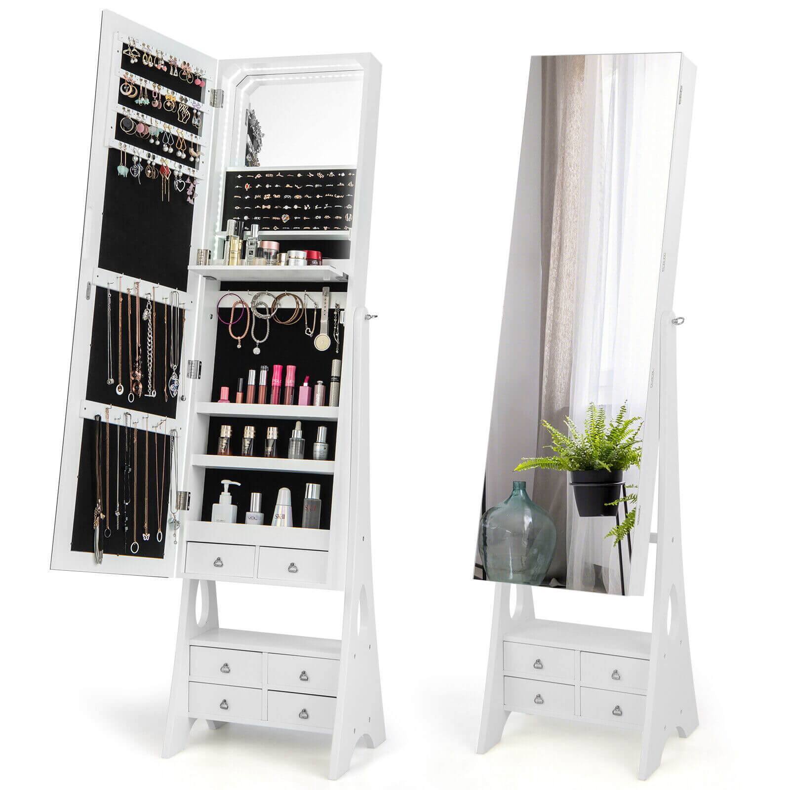 Front. Ecooso - Freestanding LED Jewelry Armoire with Full-Length Mirror, Lock and 6 Drawers.