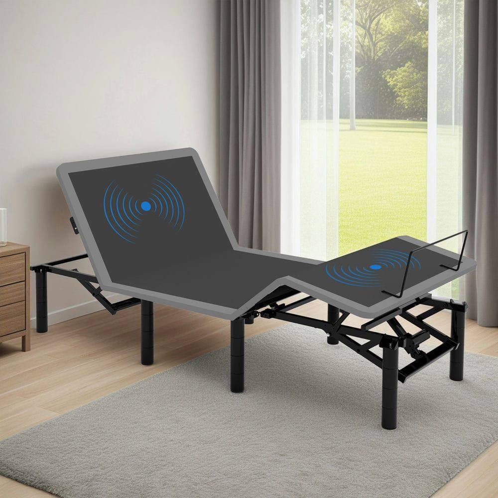 Front. Kadyn - Adjustable Bed Frame with Massage Head & Foot Incline Twin XL Size Wireless Remote, Two types of USB ports - Gray.
