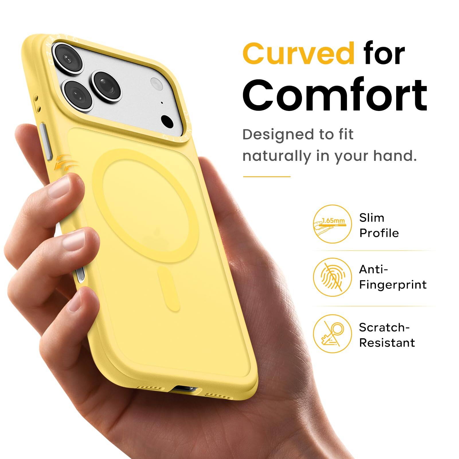 Curved for Comfort  
Designed to fit naturally in your hand.  

1.65mm Slim Profile  
Anti-Fingerprint  
Scratch-Resistant