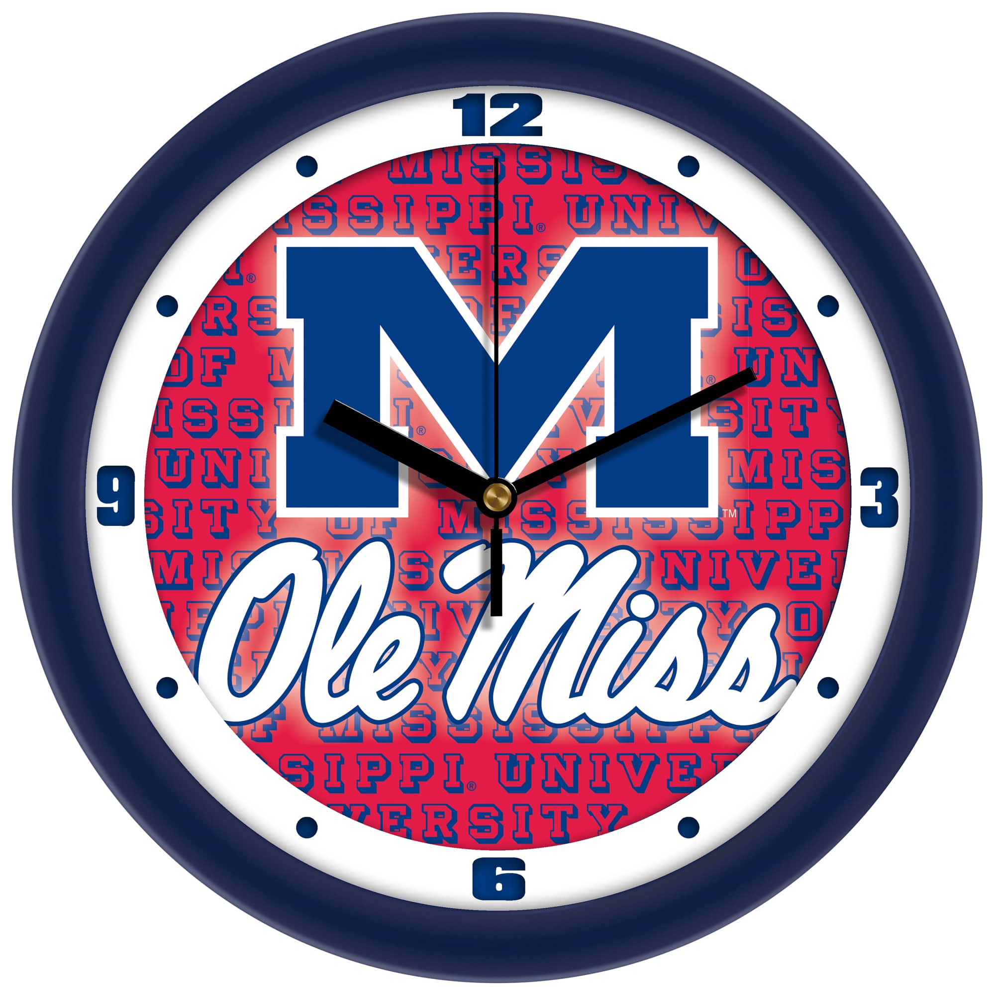 MpDirect - Ole Miss Rebels 11.5'' Suntime Premium Glass Face Dimension Wall Clock - Multicolor