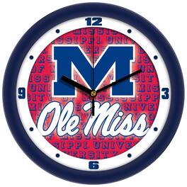 MpDirect - Ole Miss Rebels 11.5'' Suntime Premium Glass Face Dimension Wall Clock - Multicolor