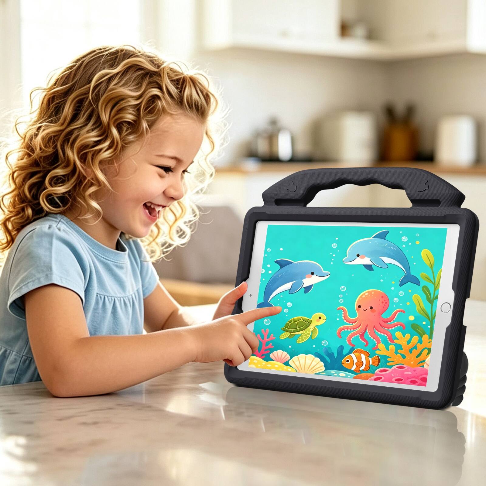 Alt View 2. UUCOVER - Kids Case for iPad 9th 8th 7th Gen 10.2-inch (2021/2020/2019) Shockproof EVA Handle Stand Anti-Slip Protective Cover - Black.