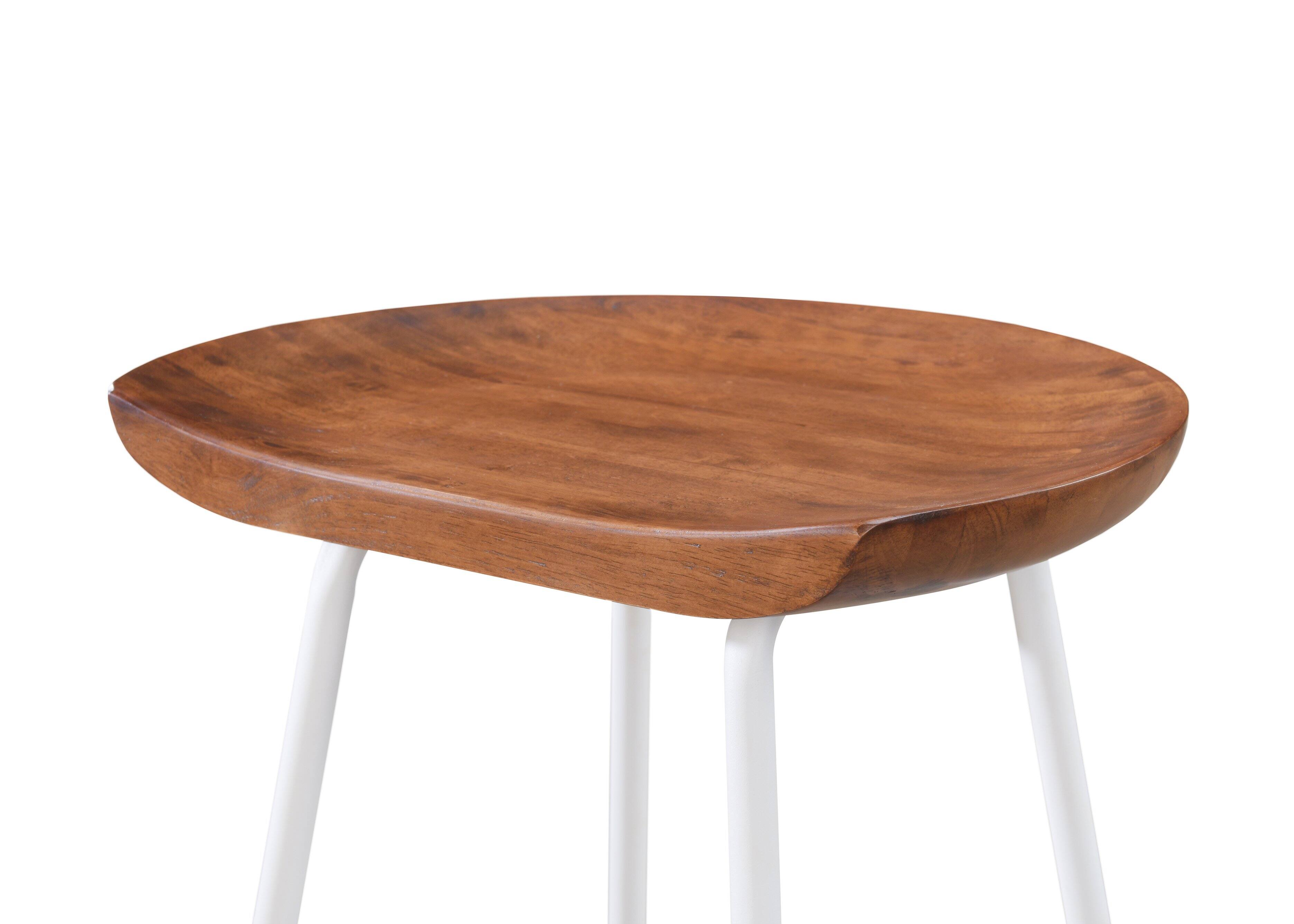 Alt View 4. LuXeo - Milano 29" Steel Legs Barstool with Solid Wood Finish, White-Walnut (Set of 2) - White/Walnut.