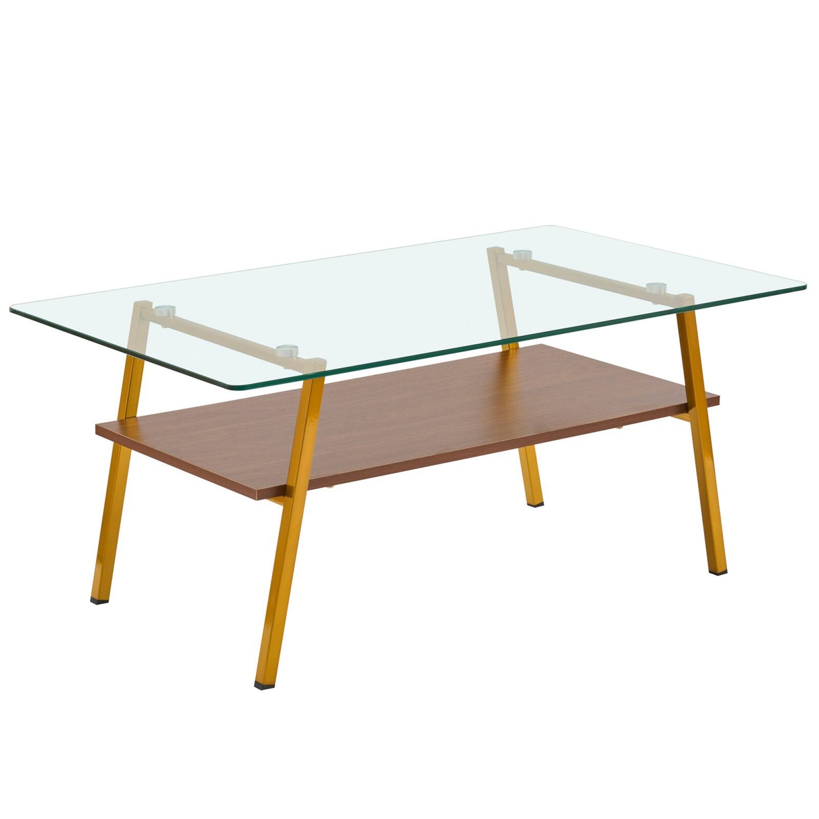 Front. Ecooso - Rectangle Coffee Table with Tempered Glass top and White Metal Legs, Modern Table for Living Room - Transparent.