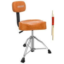 5 CORE - 5Core Drum Throne 4" Cushion Padded Stool w Backrest Airlift Height Adjustable Chair w 441Lb Capcity - Brown