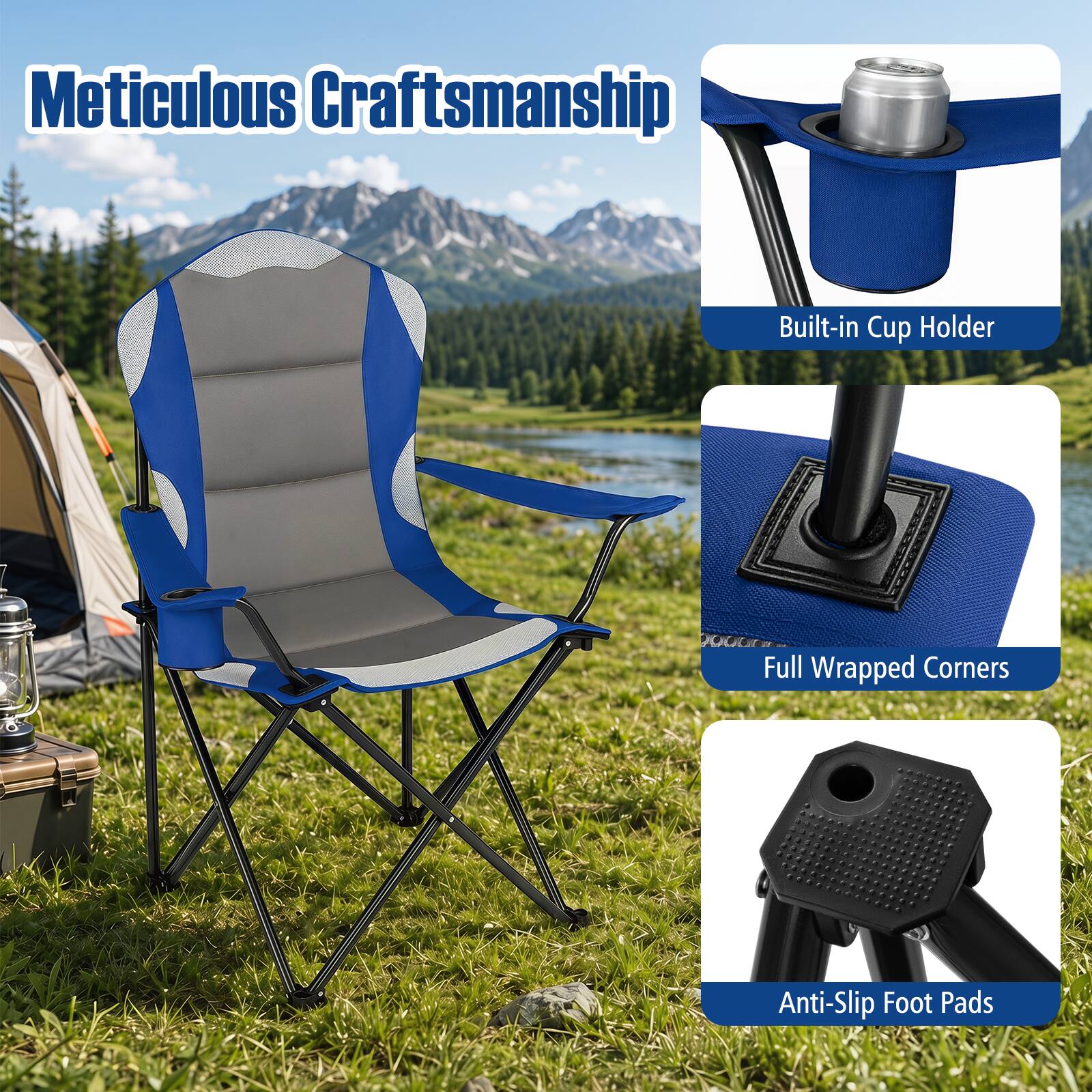 Meticulous Craftsmanship  
Built-in Cup Holder  
Full Wrapped Corners  
Anti-Slip Foot Pads