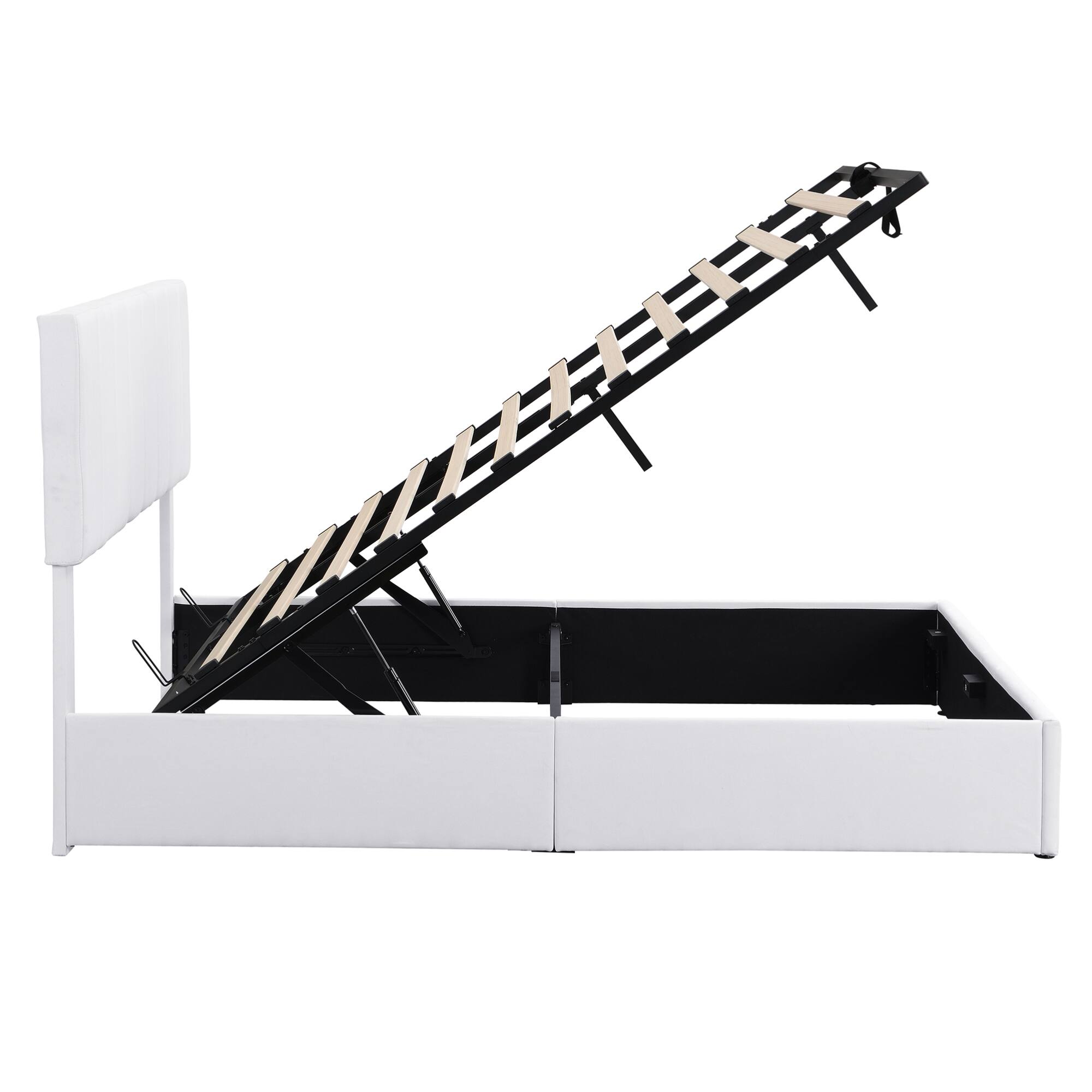 Alt View 9. GOODSILO - Queen Size Upholstered Platform Bed with Hydraulic Storage System - White.