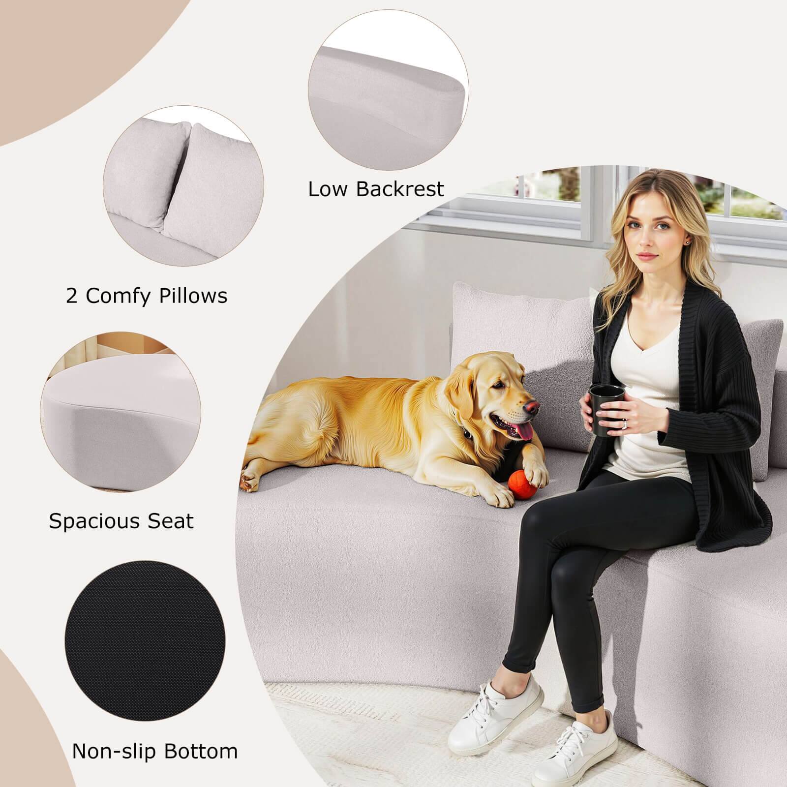 Low Backrest  
2 Comfy Pillows  
Spacious Seat  
Non-slip Bottom