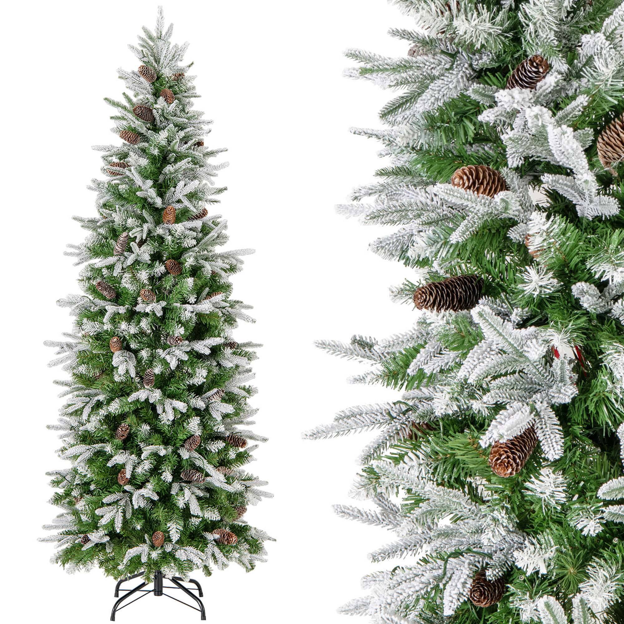 Alt View 19. Costway - 6 FT Flocked Christmas Tree with 671 PE PVC Branch Tips 280 Warm White LED Lights - Green/White.