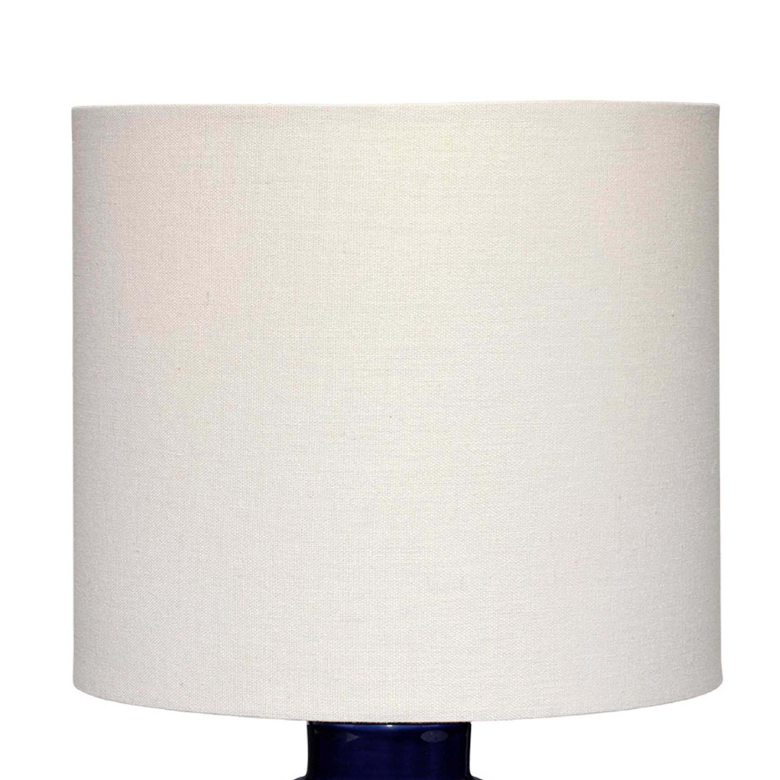 Left. Manhattan Lane - Hyla Accent Table Lamp, 17 Inch, Linen, Geometric Ceramic - Cream, Indigo Blue, White.