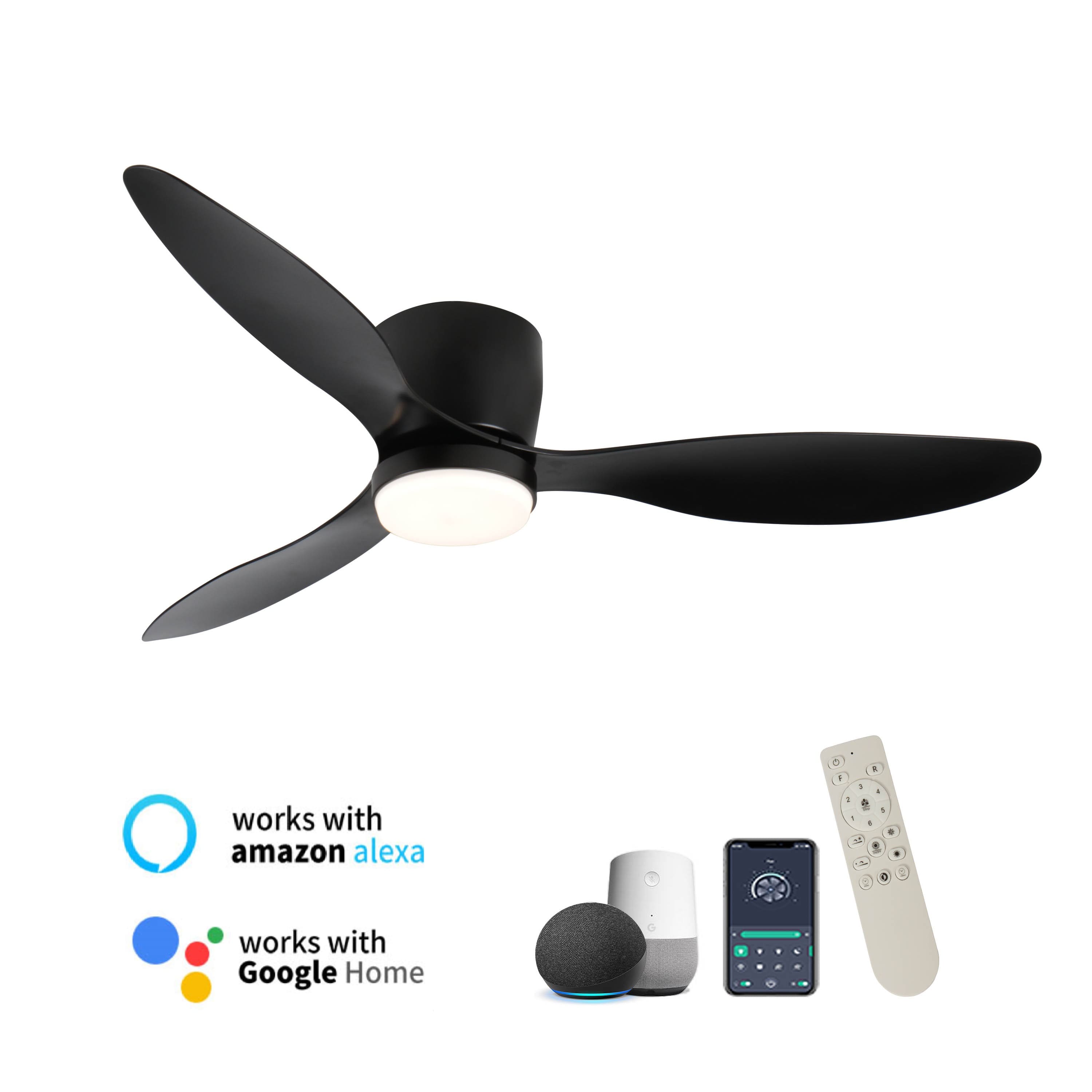 Sofucor - 52 Inch Smart Ceiling Fans with Integrated LED Lights Low Profile Flush Mount Ceiling Fan with Alexa/App/Remote Control - Black