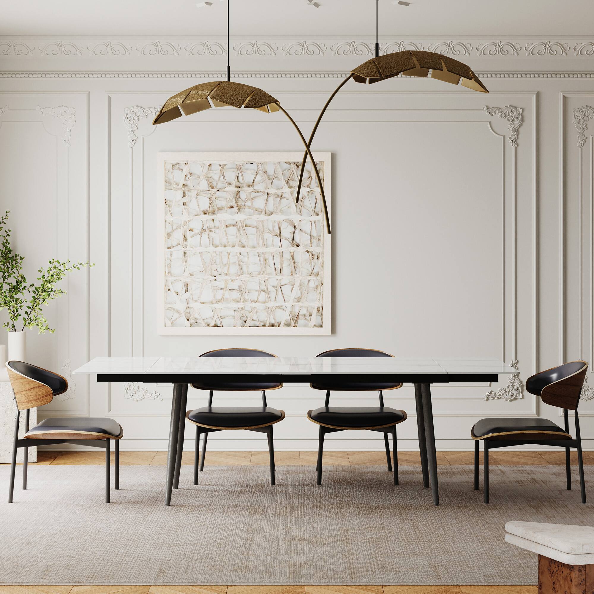 Back. luck idea - 94.4" Extendable Sintered Stone Dining Table with Metal Frame – Seats 8-10 - Bright White.