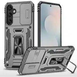 Kitcheniva - Sliding Camera Lens Cover Case For Samsung S25 FE With Magnetic Ring Stand - Gray