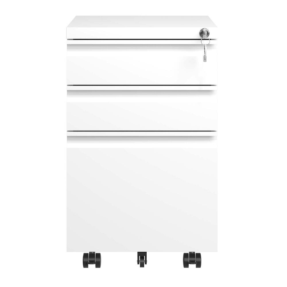Left. Loheer - Loheer 3 Drawer Mobile File Cabinet with Lock White Metal Filing Cabinet for Letter Legal A4 Home Office.