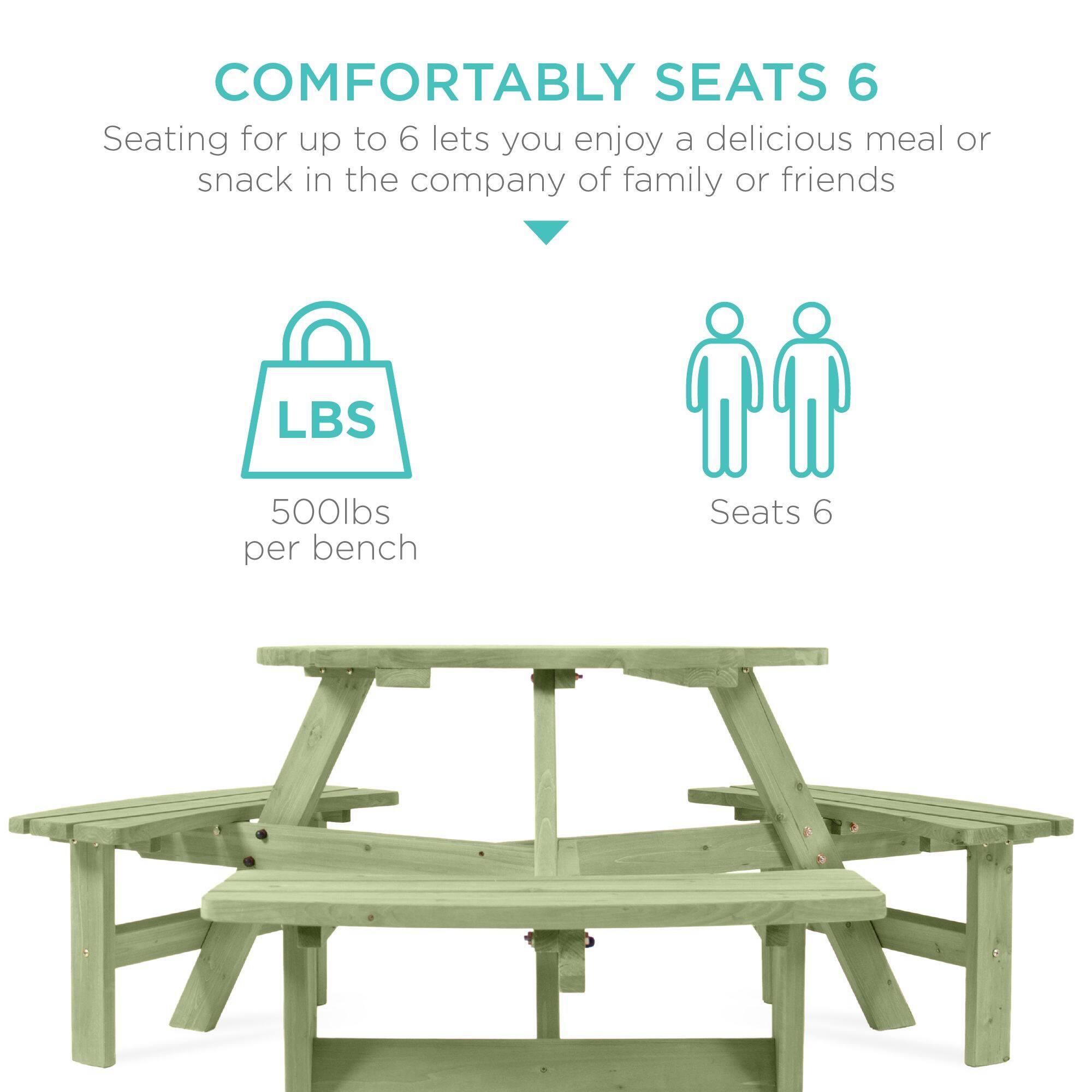 COMFORTABLY SEATS 6  
Seating for up to 6 lets you enjoy a delicious meal or snack in the company of family or friends  

LBS  
500lbs per bench  

Seats 6