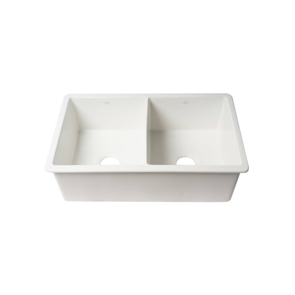 Alt View 2. Alfi - ALFI brand White 32 x 19 Double Bowl Fireclay Undermount / Drop In Kitchen Sink with Grid - White.