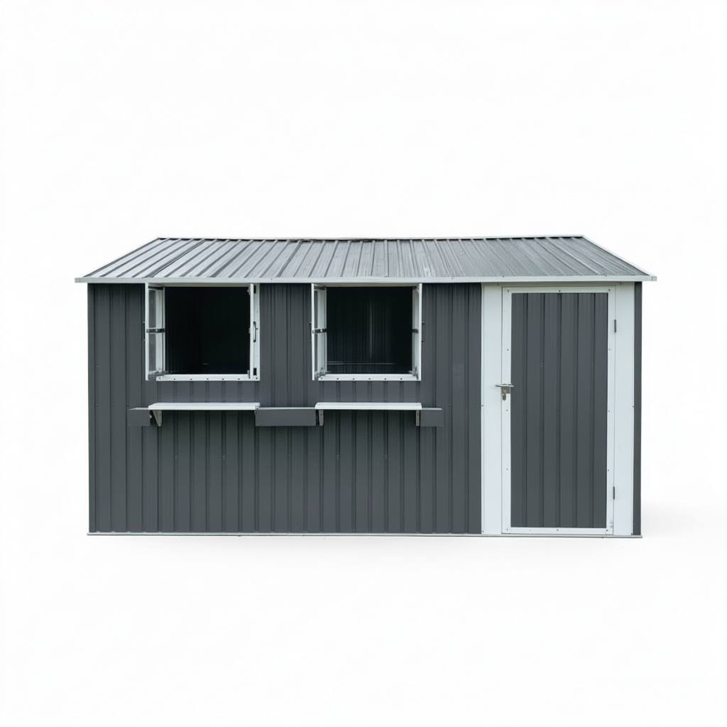 Alt View 2. Anysun - 12x10 FT Outdoor Metal Storage Shed with 3 Clear Windows & Decorative Flower Rack – Lockable Single Door, Heavy Duty - Gray.