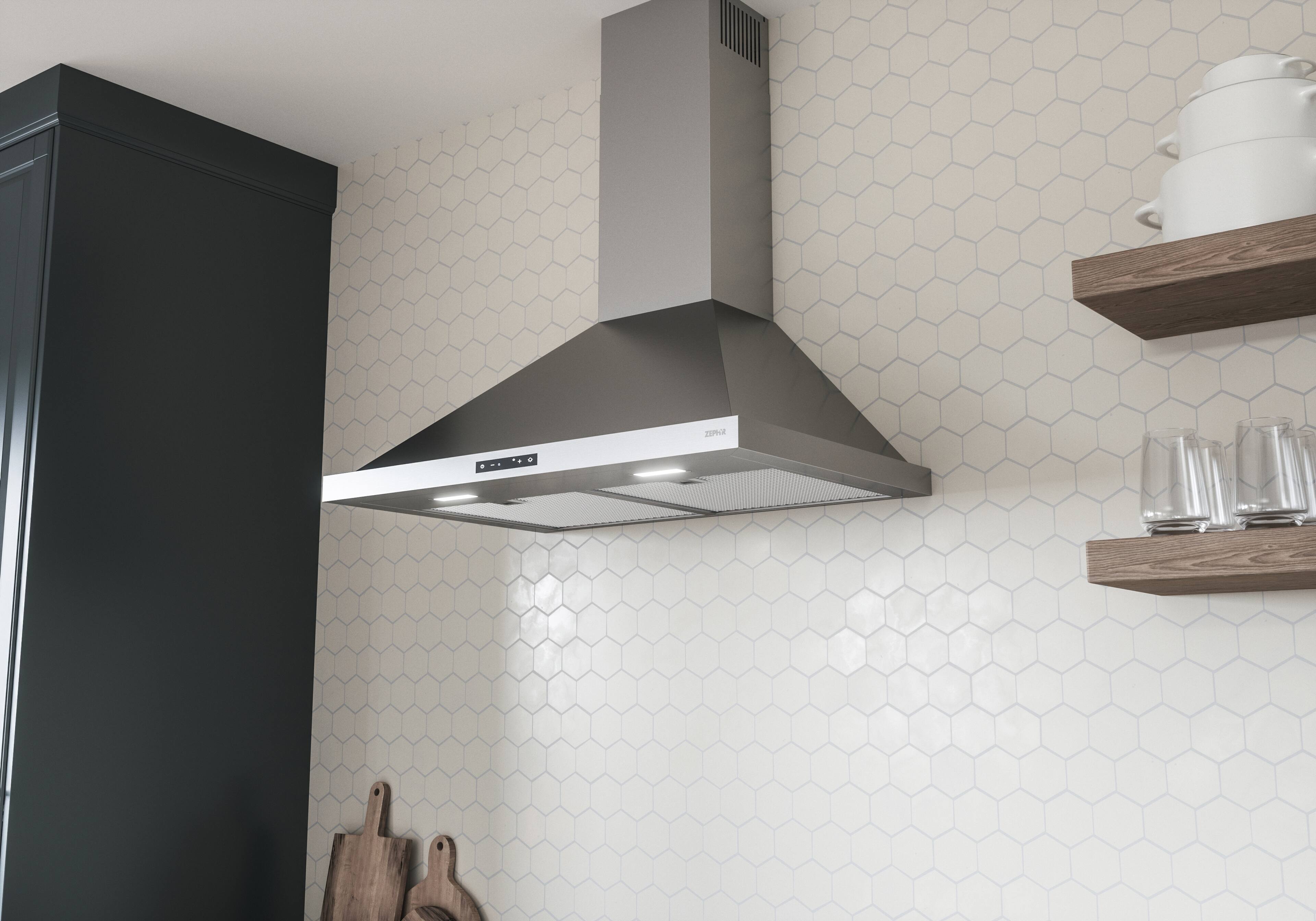 Alt View 12. Zephyr - Ombra 36 in. 600 CFM Wall Mount Range Hood - Stainless Steel.