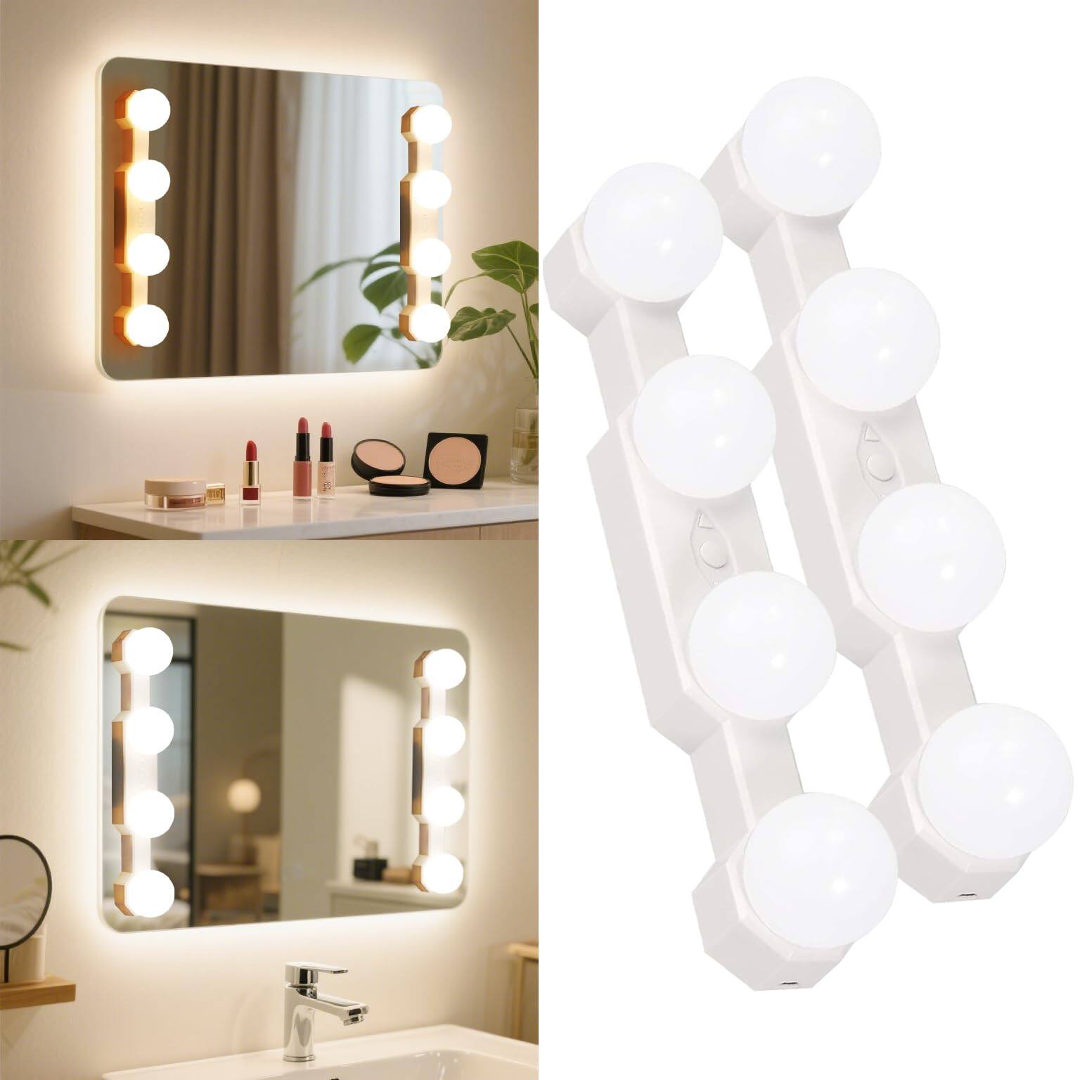 Front. Comfort Essence - 2 Wireless Vanity Makeup Lights For Mirror Rechargeable Led Light Bar Stick On Bathroom With 4 Lighting M... - Default.