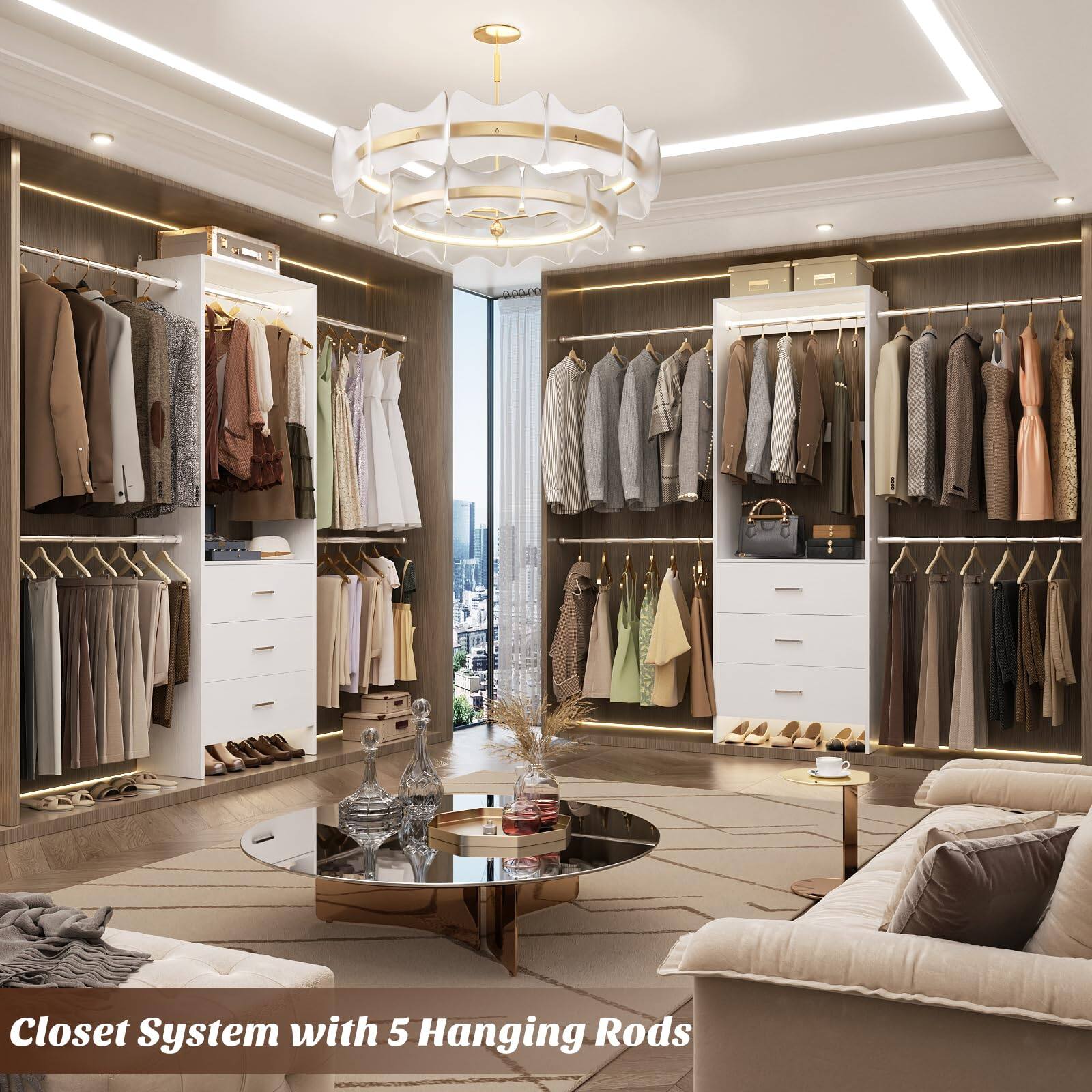 Closet System with 5 Hanging Rods