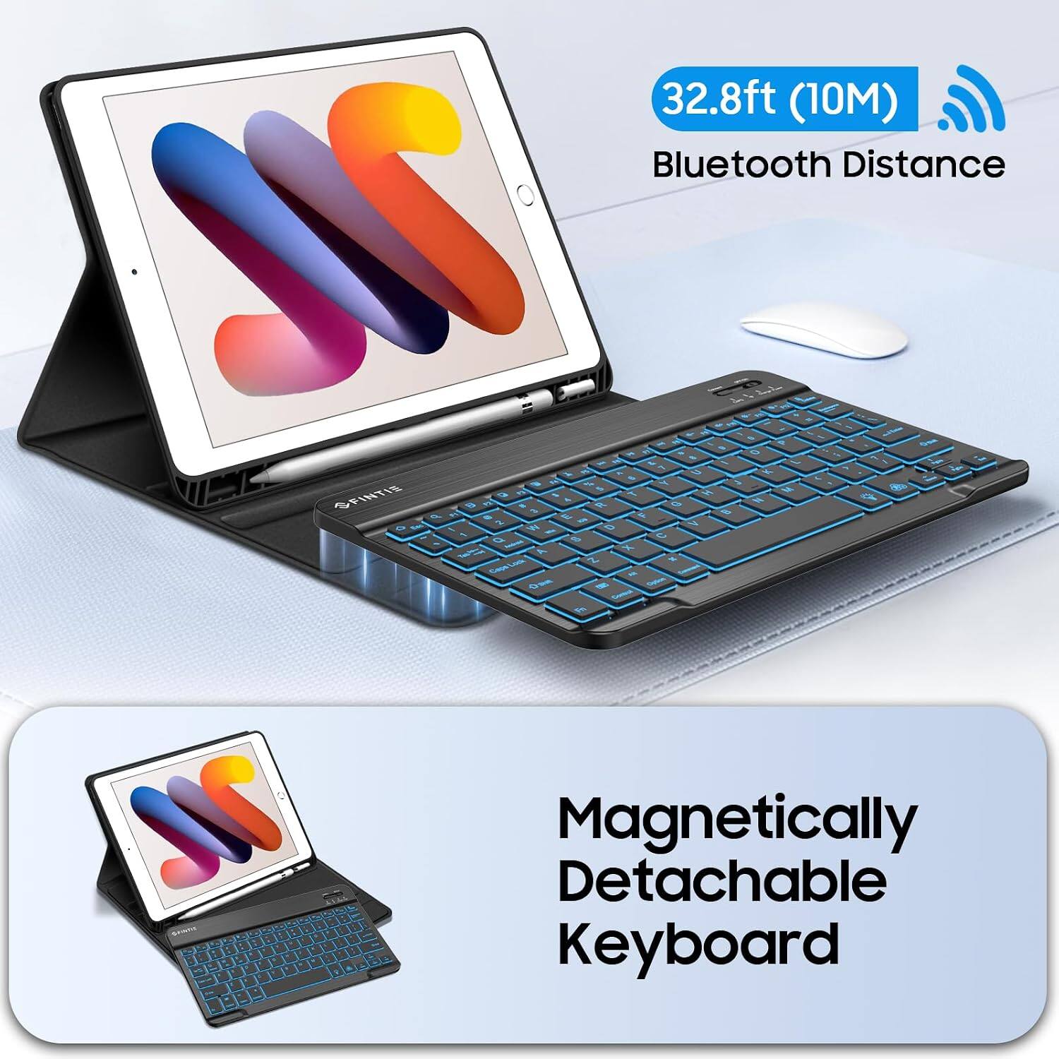 32.8ft (10M) Bluetooth Distance  
Magnetic Detachable Keyboard