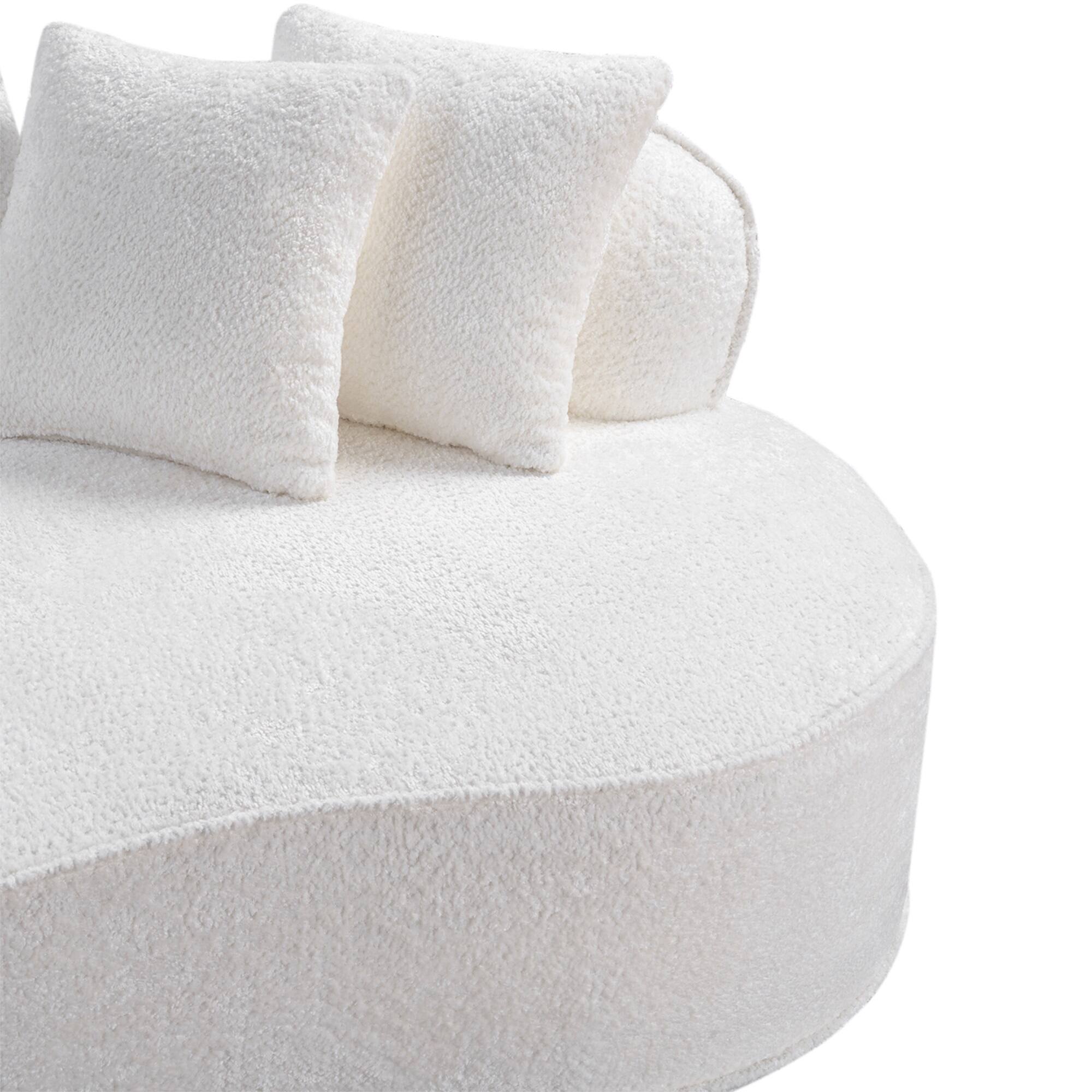 Back. Boyel Living - 114-Inch Curved Corduroy L-Shaped Cloud Sectional Sofa - White.