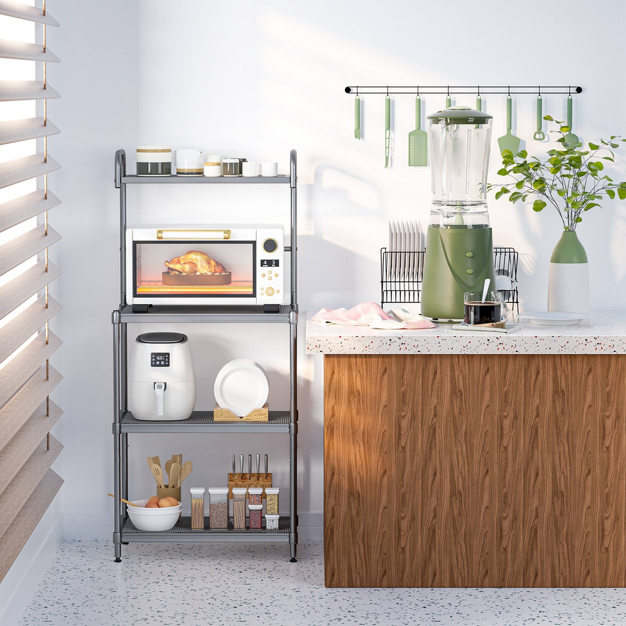 Alt View 1. Costway - Costway 4-Tier Baker's Rack Microwave Oven Stand Shelves Kitchen Storage Rack Organizer - Gray.