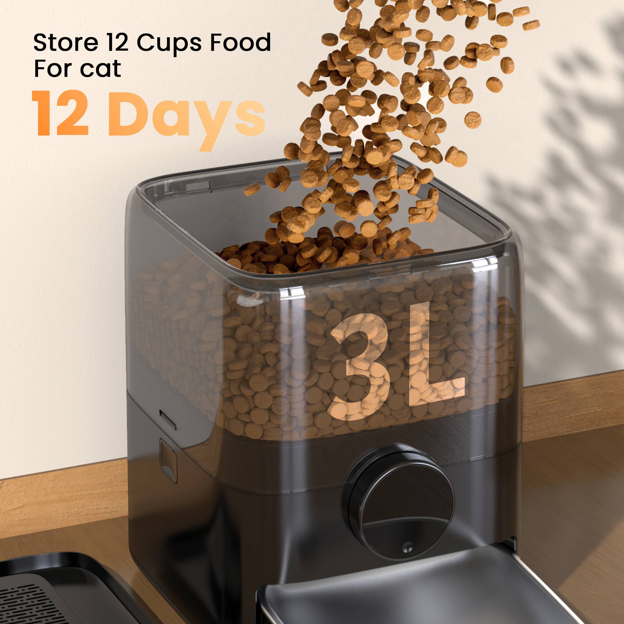 Store 12 Cups Food For cat  
12 Days  
3L