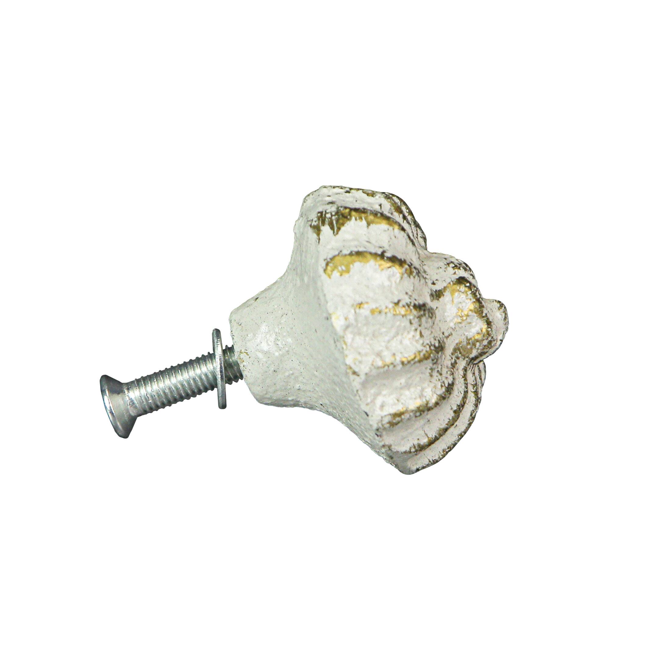 Alt View 1. Zeckos - White Cast Iron Nautilus Shell Drawer Pull Decorative Cabinet Knob Set of 6 - White.
