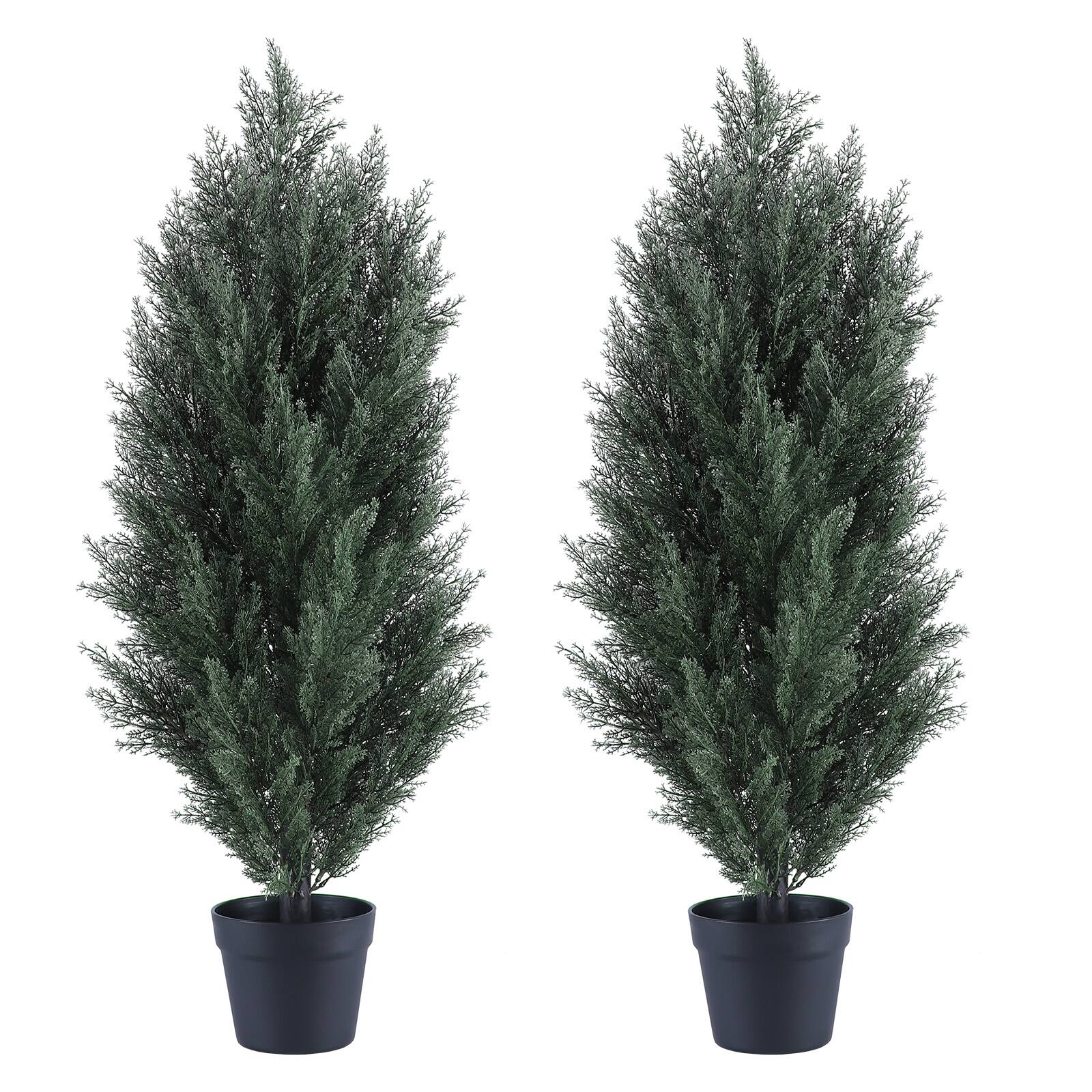 Front. Glintex - 2.95FT artificial green pine tree, realistic plastic simulation plant, suitable，indoor and outdoor decoration 2pcs/set - Green.