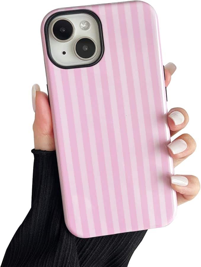 ACJPR - iPhone 13/14 Case, Striped Design, Soft TPU & Hard PC Shockproof (Pink) - Color: Pink Size: iPhone 13/14 6.1"