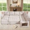 Front. Dyonery - 7-Seat Modular Sectional Sleeper Sofa with Pull-Out Bed, Reclining Backrest, USB Ports, Table, LED Lights - Beige.