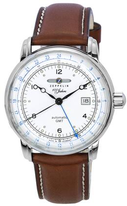 Zeppelin - 100 Jahre GMT Leather Strap Dial Automatic 86661 Men's Watch - Silver