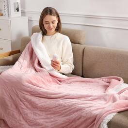 NICHOLAS KLEIN - Heated Throw Heating Blanket 50''x60'' Electric Soft Plush Sherpa With 5 Level & 4 Hour Auto Off Etl Certif - 02-baby Pink Twin 62" x 84"