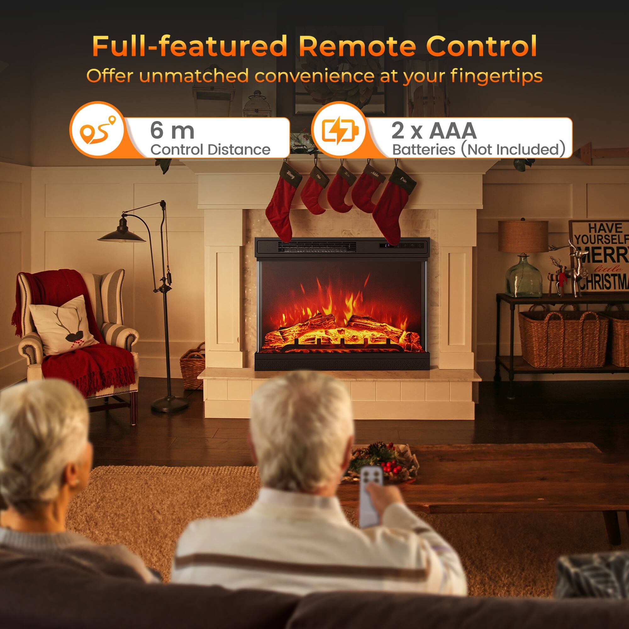 Full-featured Remote Control  
Offer unmatched convenience at your fingertips  
6 m Control Distance  
2 x AAA Batteries (Not Included)  
HAVE YOURSELF MERRY CHRISTMAS