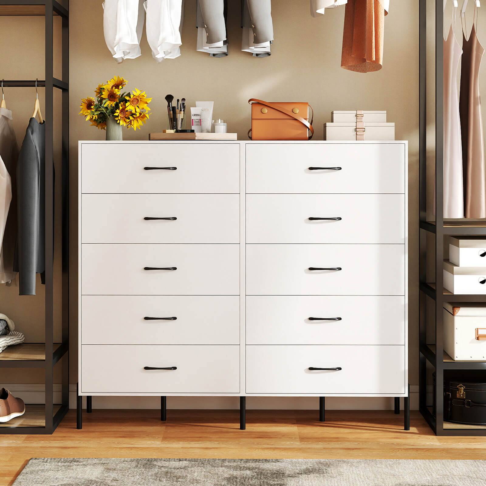 Alt View 4. Costway - Costway 5-Drawer Dresser with Metal Legs & Handles, Anti-Tipping Kits for Closet, Bedroom - White.