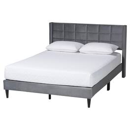 Baxton Studio - Payne Modern Glam Velvet and Dark Brown Wood Queen Bed - Grey/Black