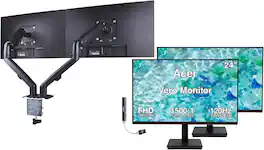 Acer - Vero 24" FHD IPS Monitor, 4ms Response Time, Anti-Glare, 2Pack w/HDMI cable, DKZ Hub & Dual Mount Arms - Black