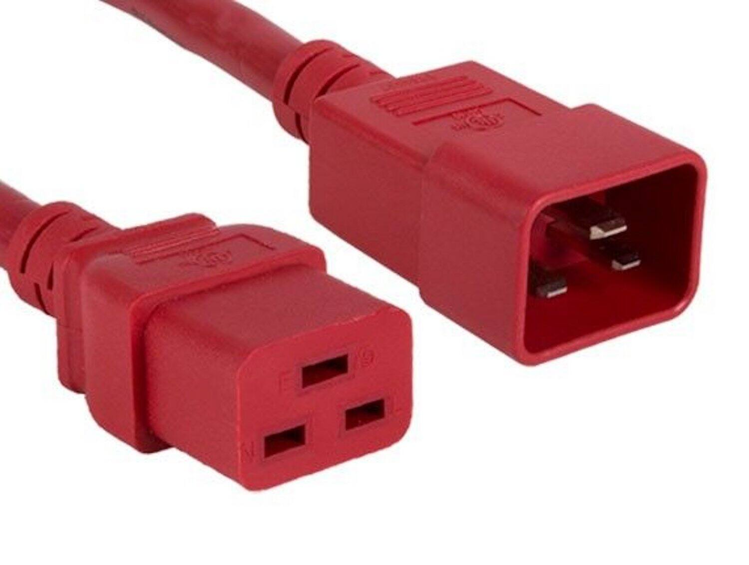 Angle. Sanoxy - SANOXY Cables and Adapters; 2ft 12 AWG 20A 250V Heavy Duty Power Cord (IEC320 C20 to IEC320 C19), Red - Red.