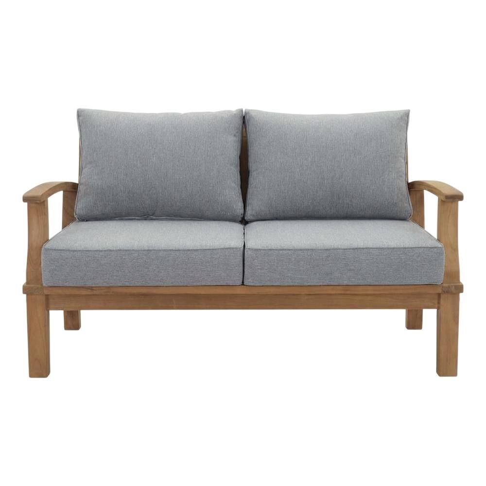 Back. Outdoor Escape - Outdoor Teak Patio Loveseat With Cushioned Seats And Armrests - Gray.