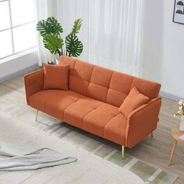 Roomtec - 70inch teddy fleece sofabed convertible futon sofabed with adjustable arms and backrest modern love sofa for living - Orange