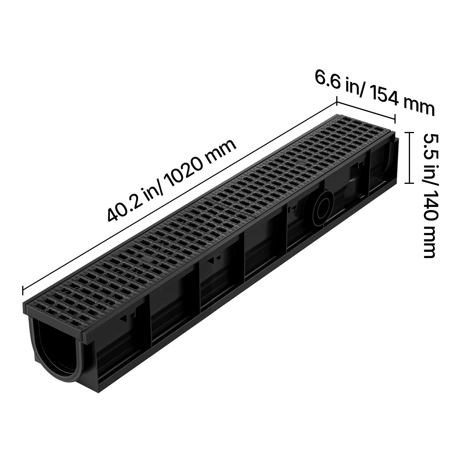 40.2 in/1020 mm  
6.6 in/154 mm  
5.5 in/140 mm