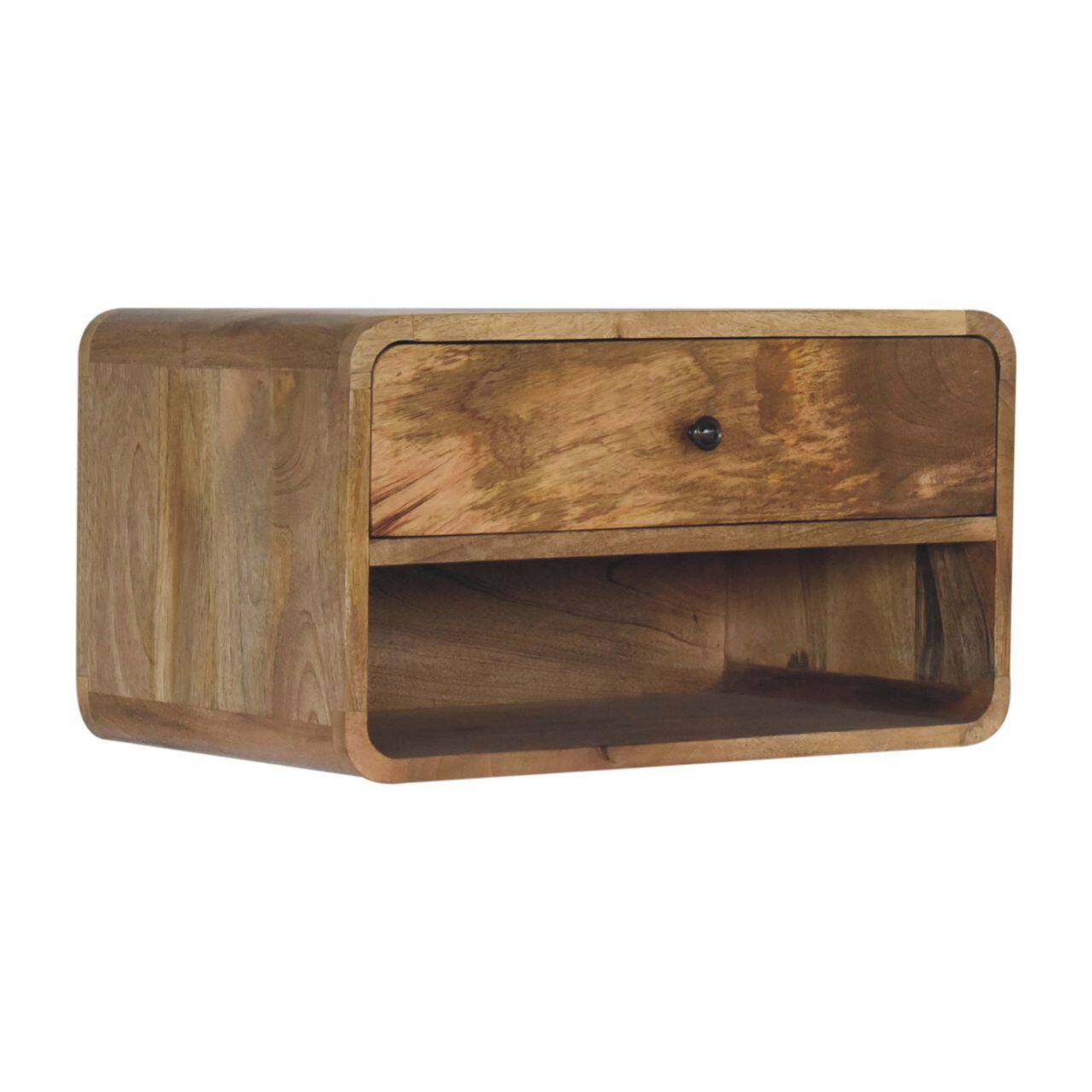 Back. Artisan Furniture - Artisan Furniture Solid Wood Large Floating Curve Open Slot Bedside, 1 Drawer, Brown - Brown.